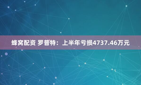 蜂窝配资 罗普特：上半年亏损4737.46万元